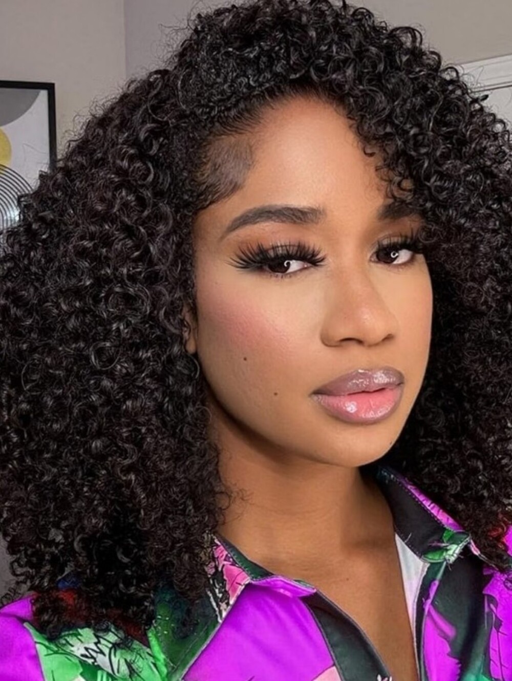 Kinky Curly Half Wig Human Hair 200% Density Wear Go Glueless 3 in 1, 16" 1B